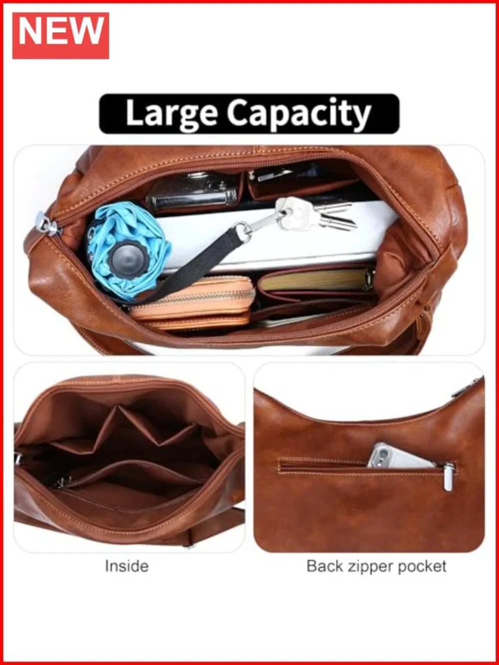 Vegan Leather Slouchy Hobo Bag with Adjustable Strap Travel Tote